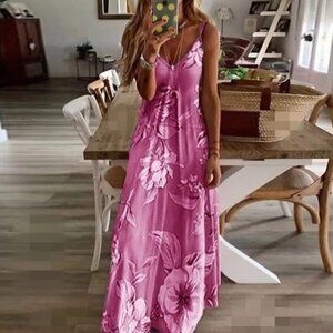 Women's Plus Size Floral Print Dress, V-Neck Suit.